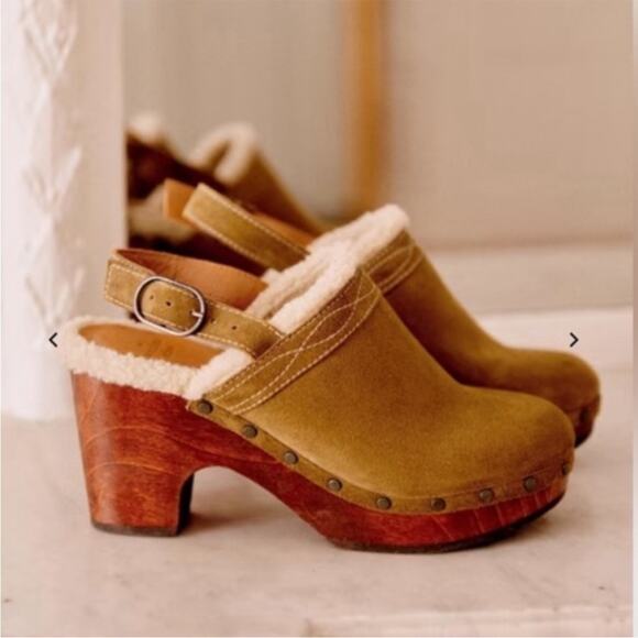 Sezane Taylor Suede Slingback Clogs Shearling Lined NWOB - Picture 1 of 12